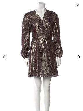 Claudie Pierlot Paris Metallic Paisley Wrap Mini Dress - Like New